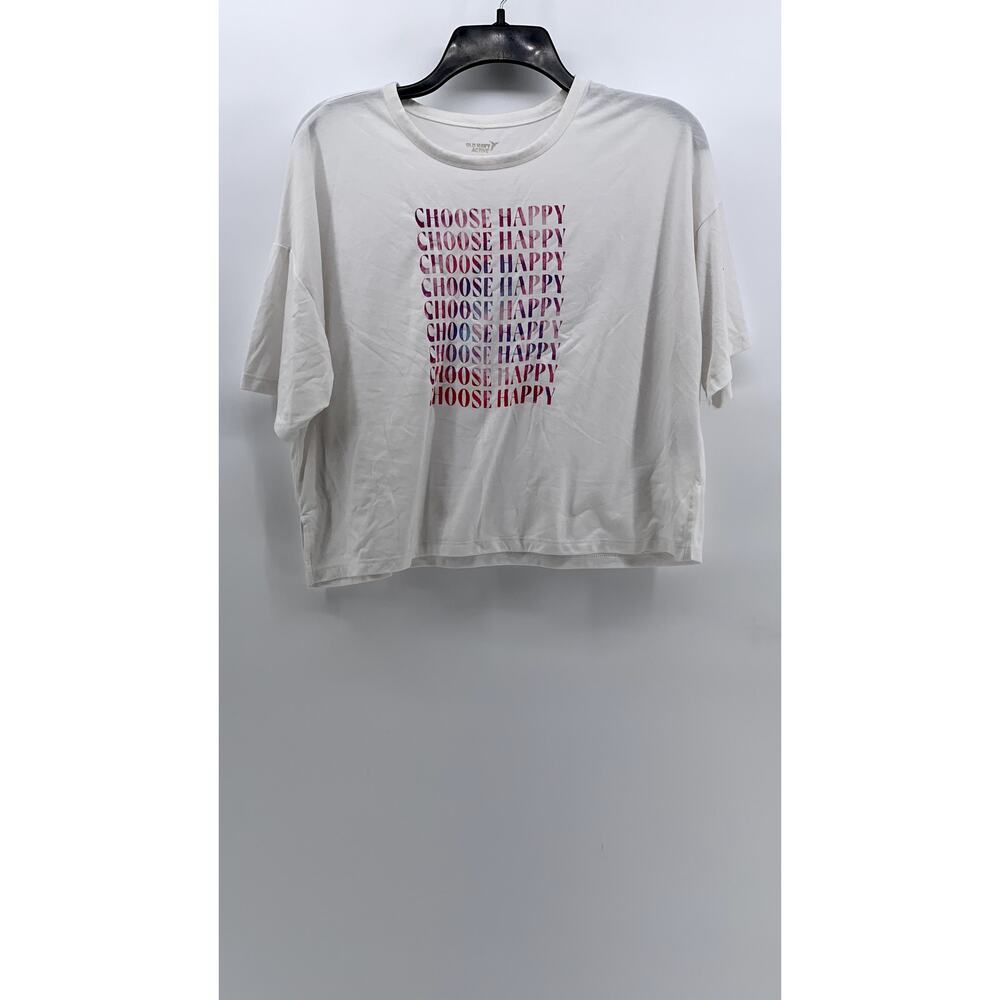 OLD NAVY ACTIVE Women's White Choose Happy Short Sleeve Top SZ S